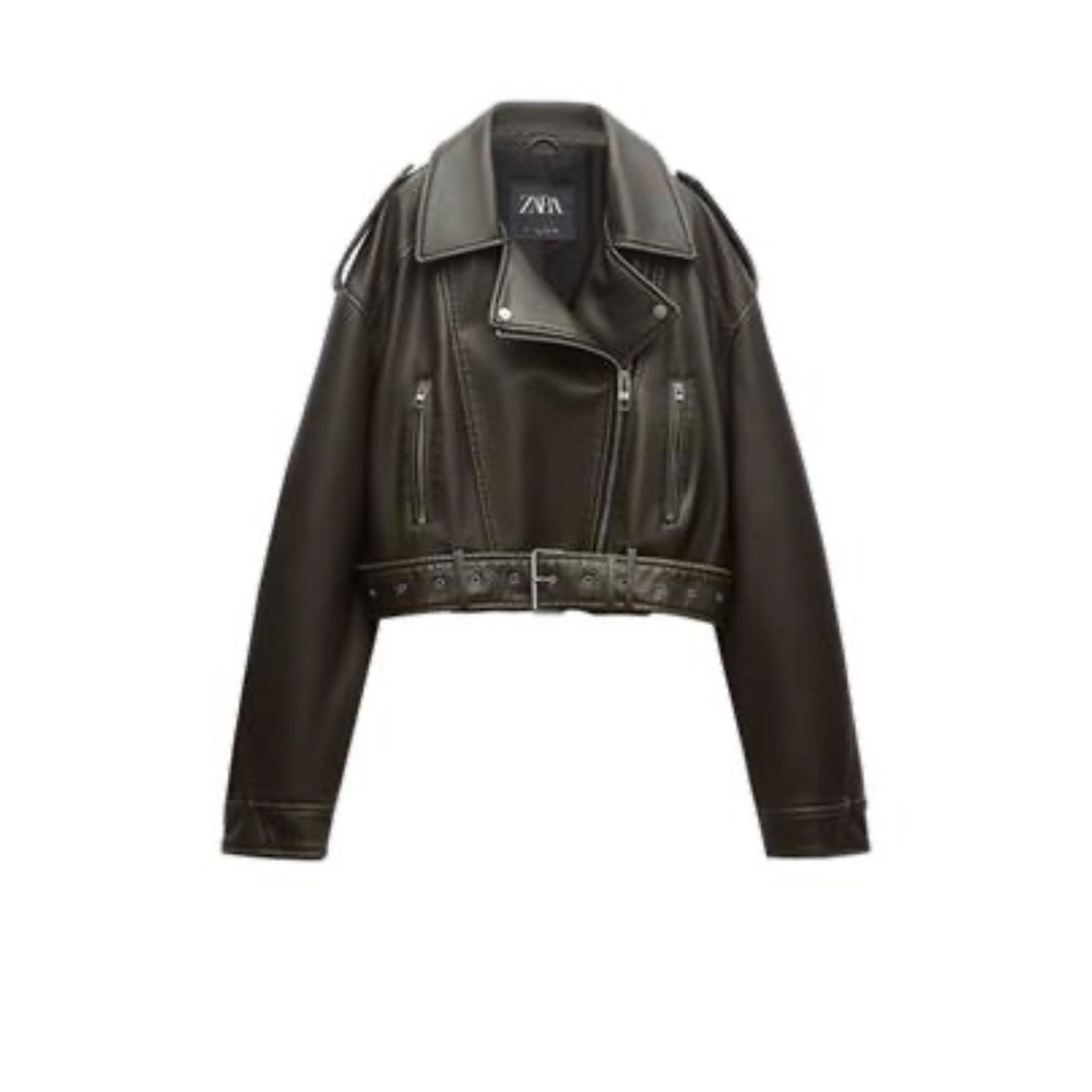 Faux Leather Crop Biker Jacket - Black